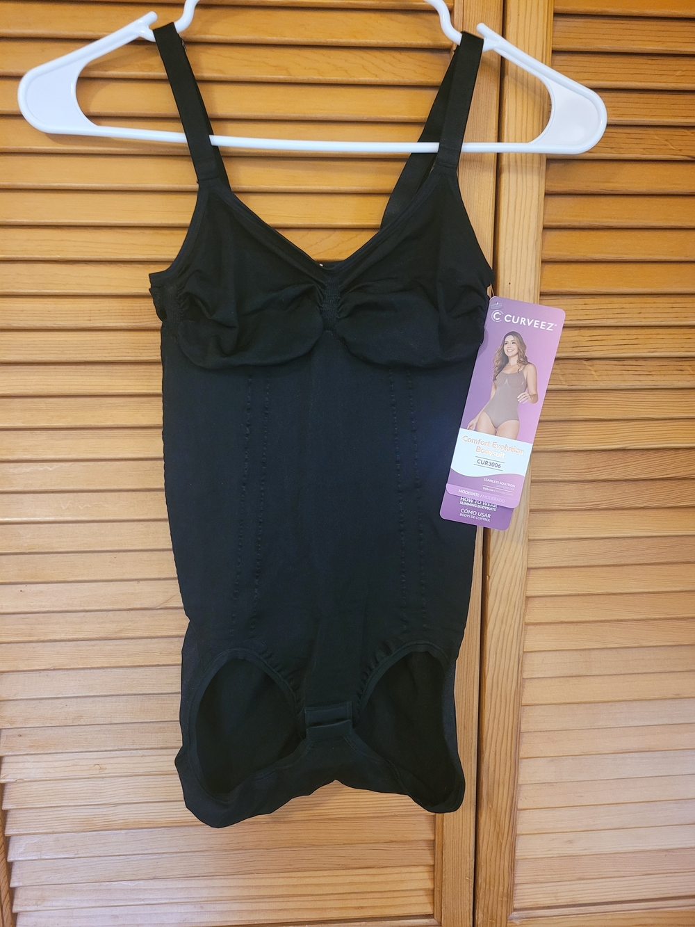 Curveez Black Firm-Control Shapewear Bodysuit with Adjustable Straps